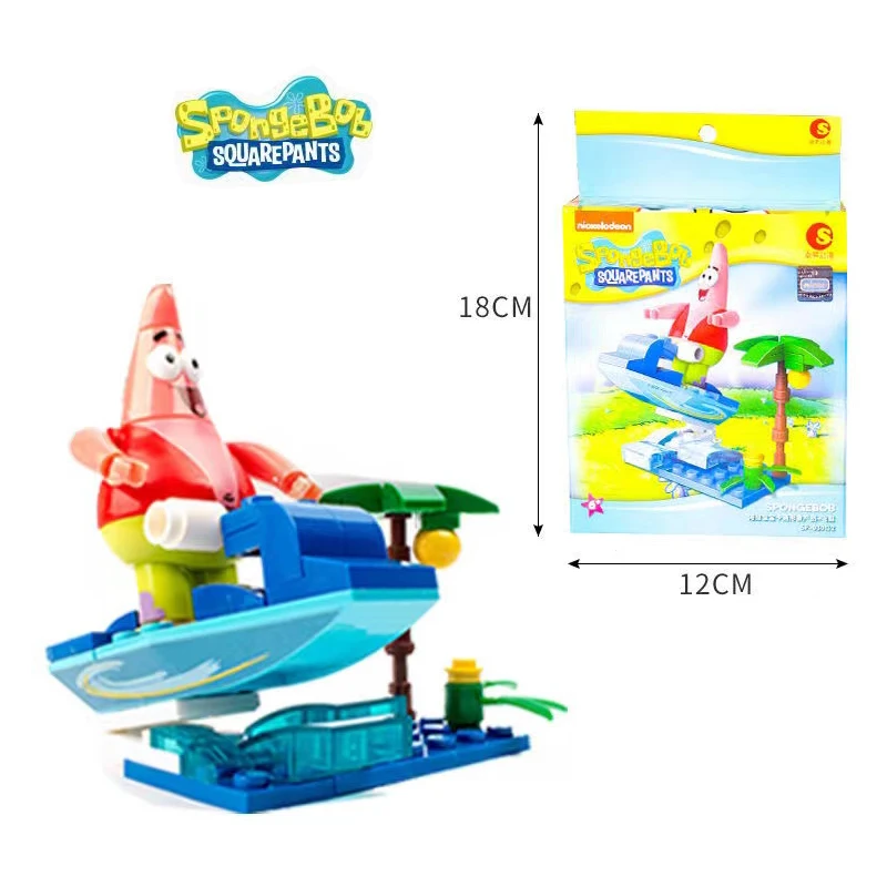 4pcs SpongeBob SquarePants Adventure Series Assembled Block Pie Star Crab Boss Doll Handmade Model Children's Birthday Gift Toys