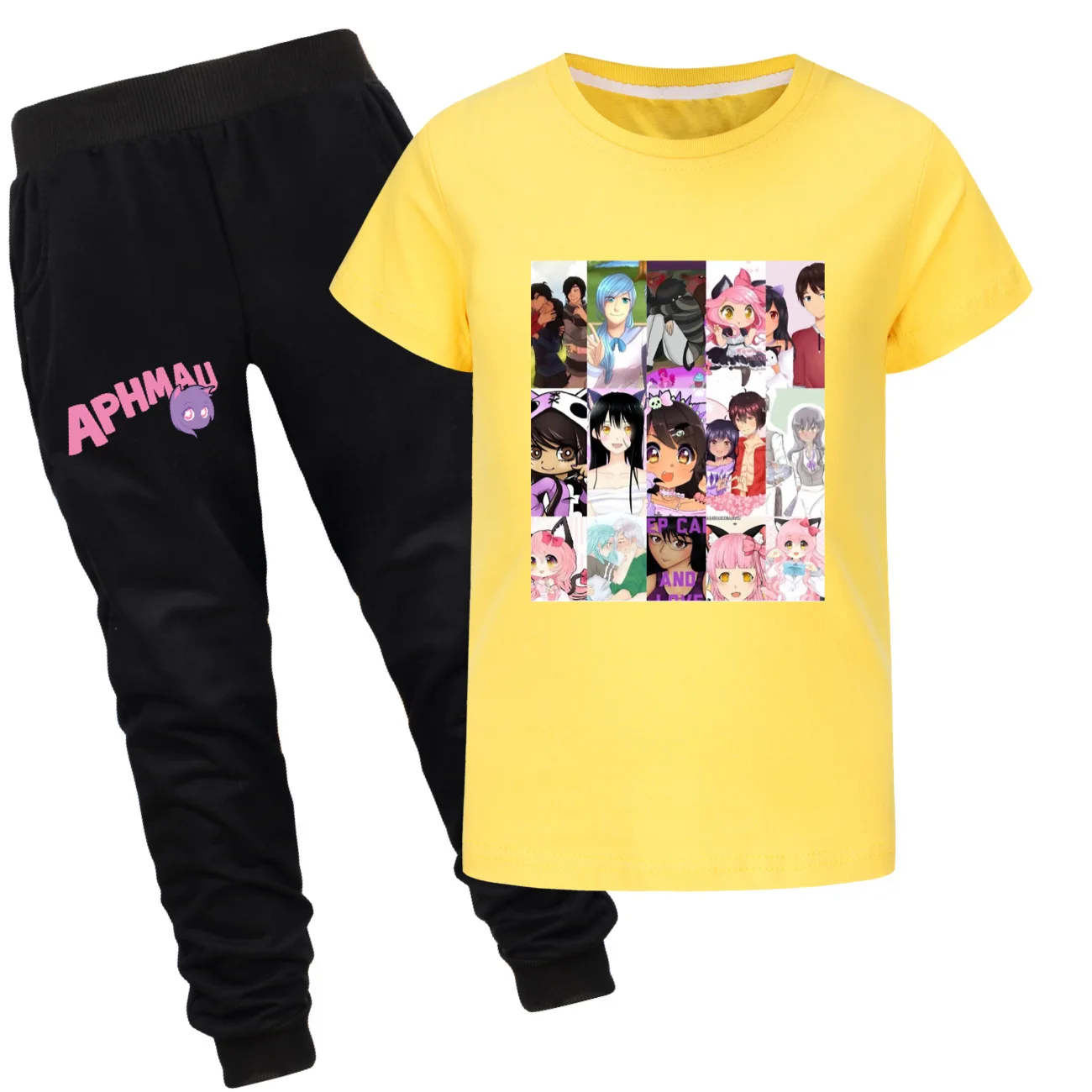 Katze aphmau Kostüm Kinder 2024 Sommer Outfits Kleinkind Mädchen Aaron Lycan Kleidung Teenager Jungen Kurzarm T-Shirt Hose 2 stücke Sets