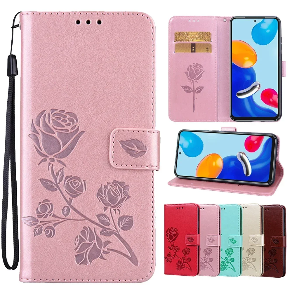 Luxury Rose PU Leather Flip Cover Wallet Case With Card Pocket For Redmi Note 13 Pro 12 11 10 9 8 13 12 12C 10 10C 9C 9A 9 leather wallet case leather case phone case leather phone case