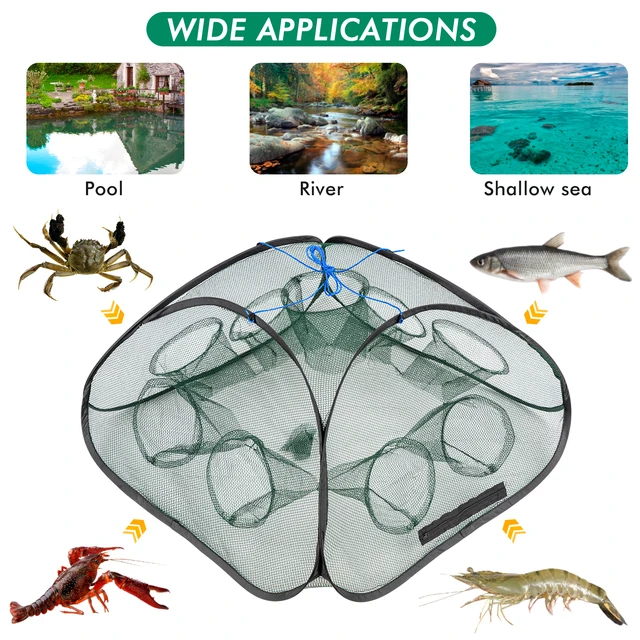 THKFISH Foldable Fishing Bait Trap 9/13 Holes Fishing Net Shrimp Cage Nylon Mesh Folding Fish Crab Traps Cast Catcher 3