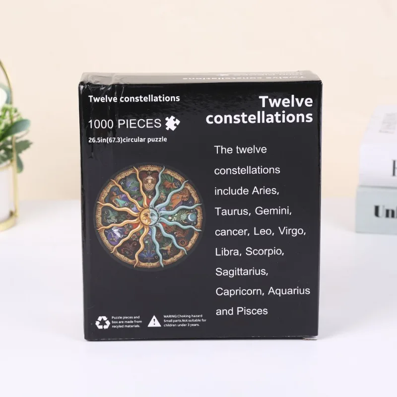 Adult Round Puzzle Toys 1000 Pieces 12 constellations Challenge Games Learning Educational Puzzle Toys Moon Space Flat