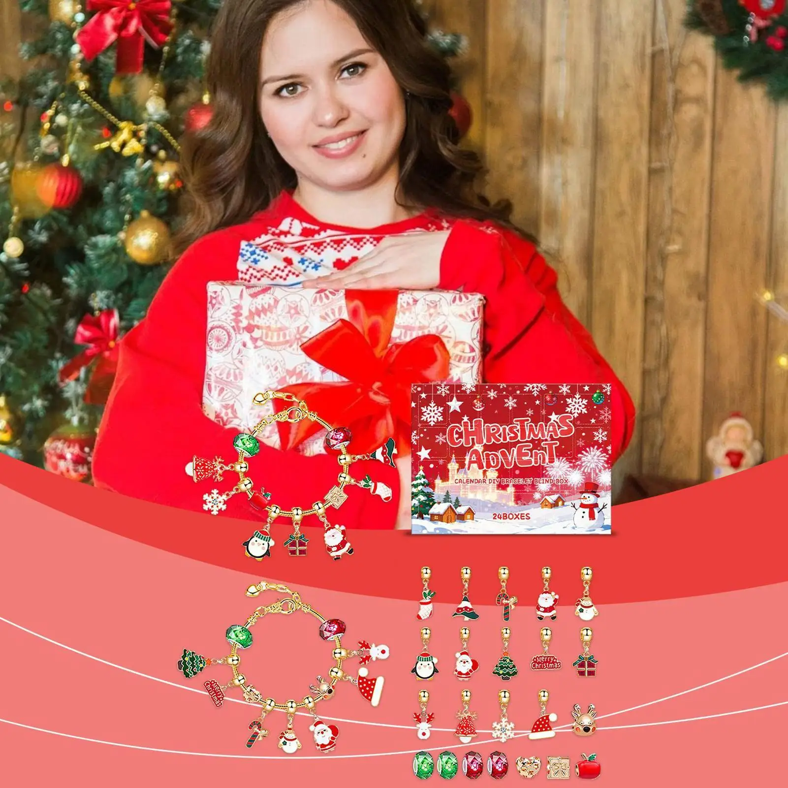 Calendar Advent Charm 24-Days Countdown Handmade Christmas Countdown Calendar Charm For Kids Teens Girls Adults Vacation Holiday