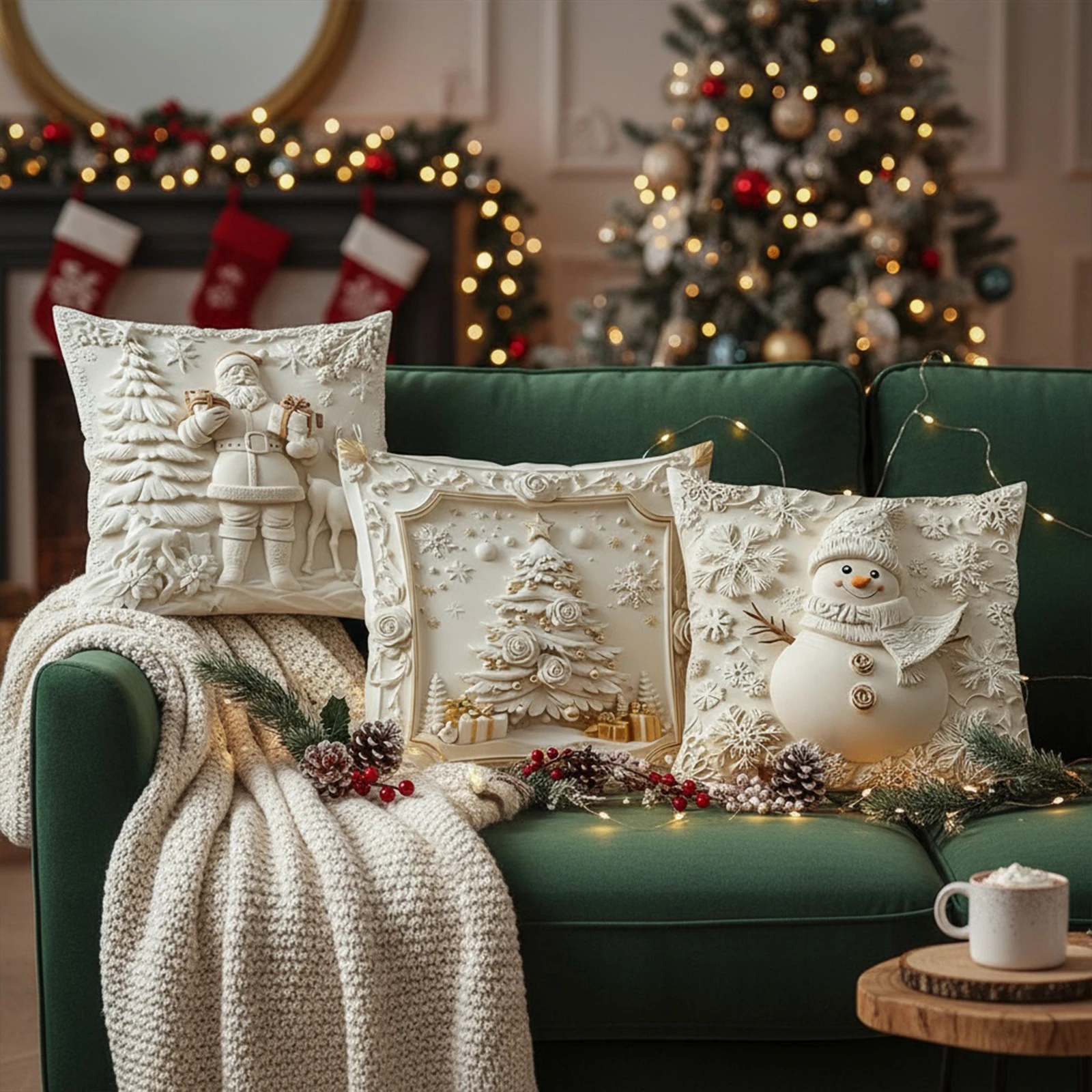 3D Christmas Pillow Covers Set of 4 Throw Pillow Covers Christmas Decorations for Bedroom Sofa Holiday Winter Home Decor