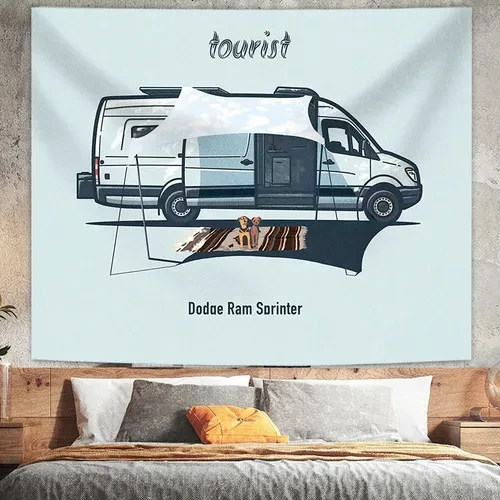 Tapestry Decor Adventure Camping Tapestry American Retro Background Cloth Car Travel Ins Hanging Dormitory Wall Decoration Cloth Room Tapestry