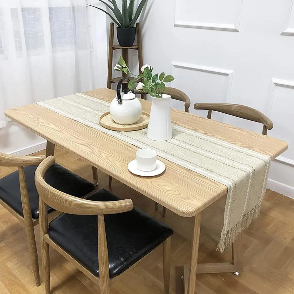 

Table Runner Decorative Table Runner Vintage Handwoven Table Flag with Tassel Rustic Cotton Linen Runner for Wedding Dining