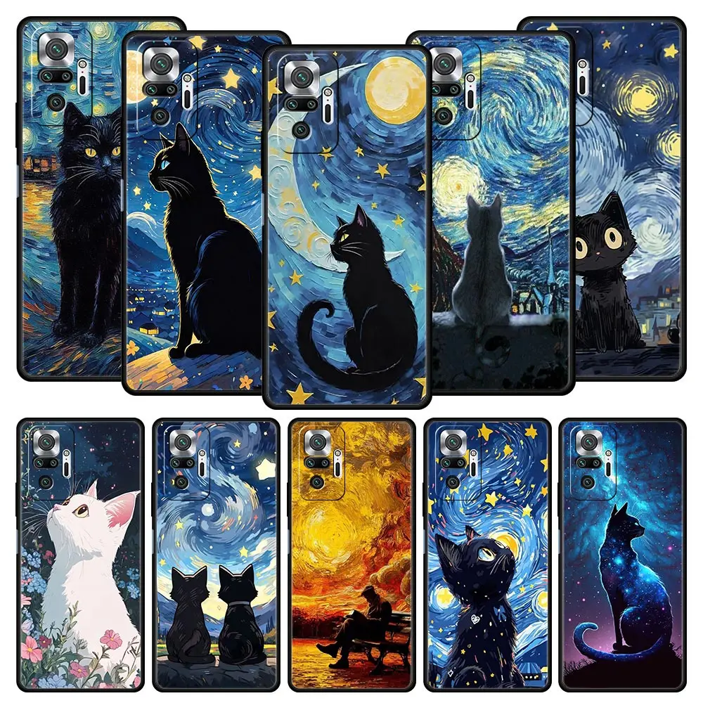 Van Gogh Starry Sky Cat Soft TPU Phone Case