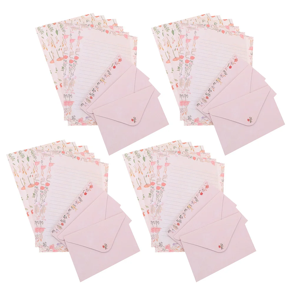 4 Sets of Lovely Letter Paper Kit Letter Writing Paper Decorative Stationery Paper Set Letter Paper Envelope Kit