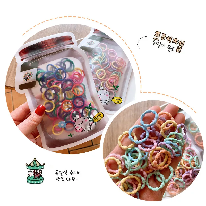 100pcs/bag Korean Kids Colorful Elastic Hair Rope Candy Color Rope Hair Tie Baby Girls Kids Hair Accessories Diameter 2cm