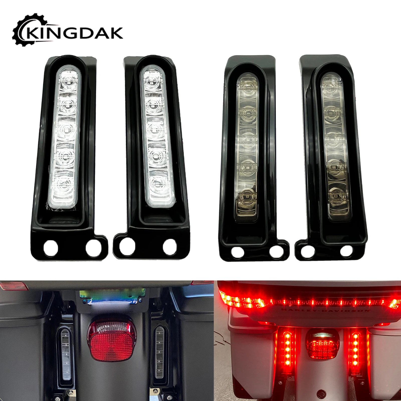 

Motorcycle Rear Fender LED Run Brake Turn Lamps Saddlebag Side Filler Light For Harley Touring Electra Glide Road King 2014-2023