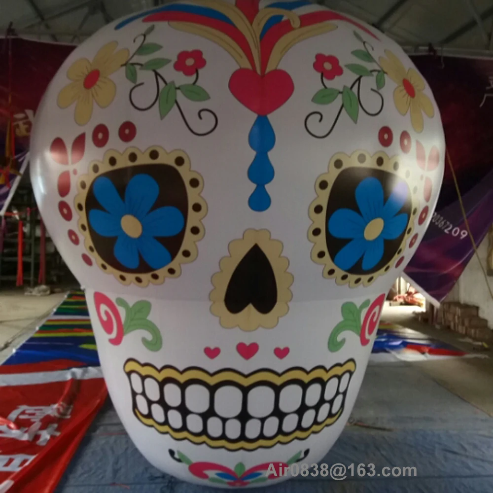 Printed Giant Inflatable Skull Head with Lights Outdoor Hanging Ghost Skeleton Air Model Toy For Halloween Festival Decoration 4