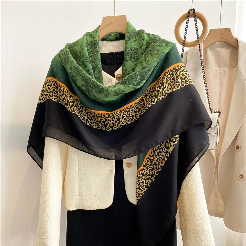 Fashion Women Leopard Floral Square Viscose Shawl Scarf Office Lady Wrap Neck Headband Foulard Headcloth Muslim Sjaal 135*135Cm necklace pendant scarf muslim veil chiffon ethnic style scarf shawl garment accessories neck ornament woman