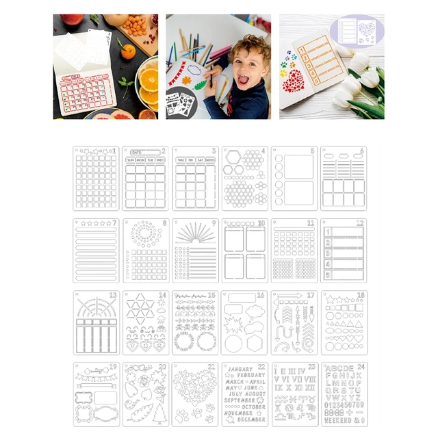 24Pcs Journal Stencils 5 Drawing Templates for DIY Planner Notebook Scrapbook  Calendars Schedule - AliExpress