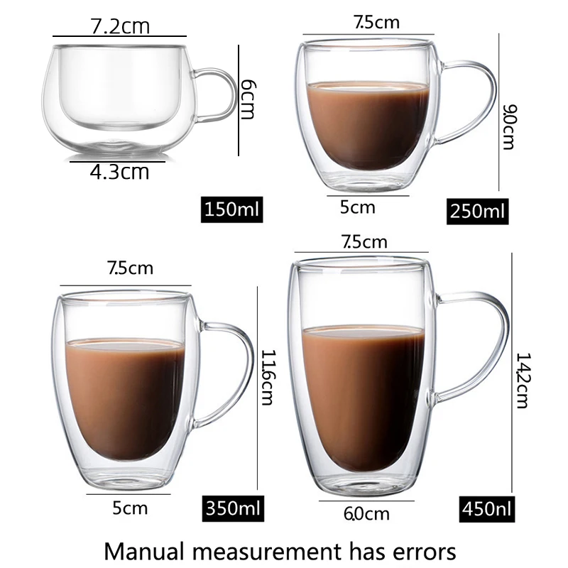 YUNCANG Double Wall Coffee Mugs, (4-Pcak) 16 Ounces-Clear Glass with  Handle,lnsulated,Cappuccino,Tea…See more YUNCANG Double Wall Coffee Mugs