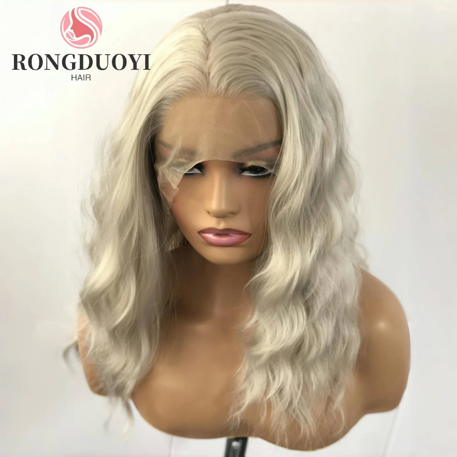Synthetic Wig Short Curly Wavy Silver Grey Lace Front Wig Synthetic Hair Natural Deep Wave Gray Colored 13X4 Frontal Bob for Women Party