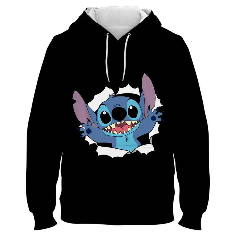 

Disney Hoodie Fashion Stitch Angel Monster Letter Cartoon Sweatshirt Pullover Cute Harajuku Unisex Women's Pocket Top