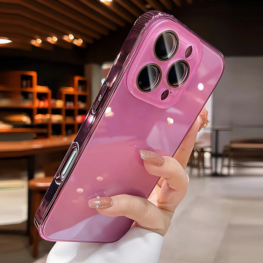 Shockproof Glass Plating Armor Case with Camera Protector - Solid Color Design