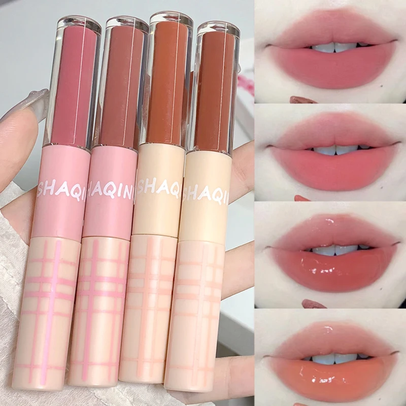 Double Head Moisturizing Lip Gloss Mirror Matte Velvet Nude Lip Mud Lasting Red Sexy Liquid Lipstick Lips Makeup Cosmetics