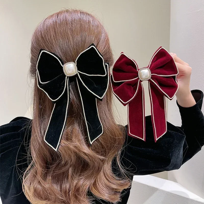 

Velvet Red Hair Clips Bowknow Bridal Hair Accessories Diamond Rhinestones Spring Clip Hair Styling Accessories Tassel