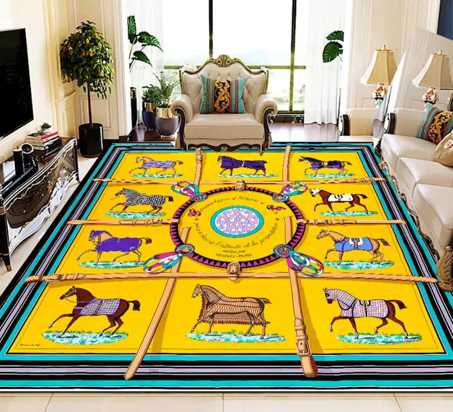 Luxury Design Nordic Animal Horse Living Room Carpet Area Carpet Large Lounge Rug Orange Horse Bedroom Rug Mat Modern Home Decor