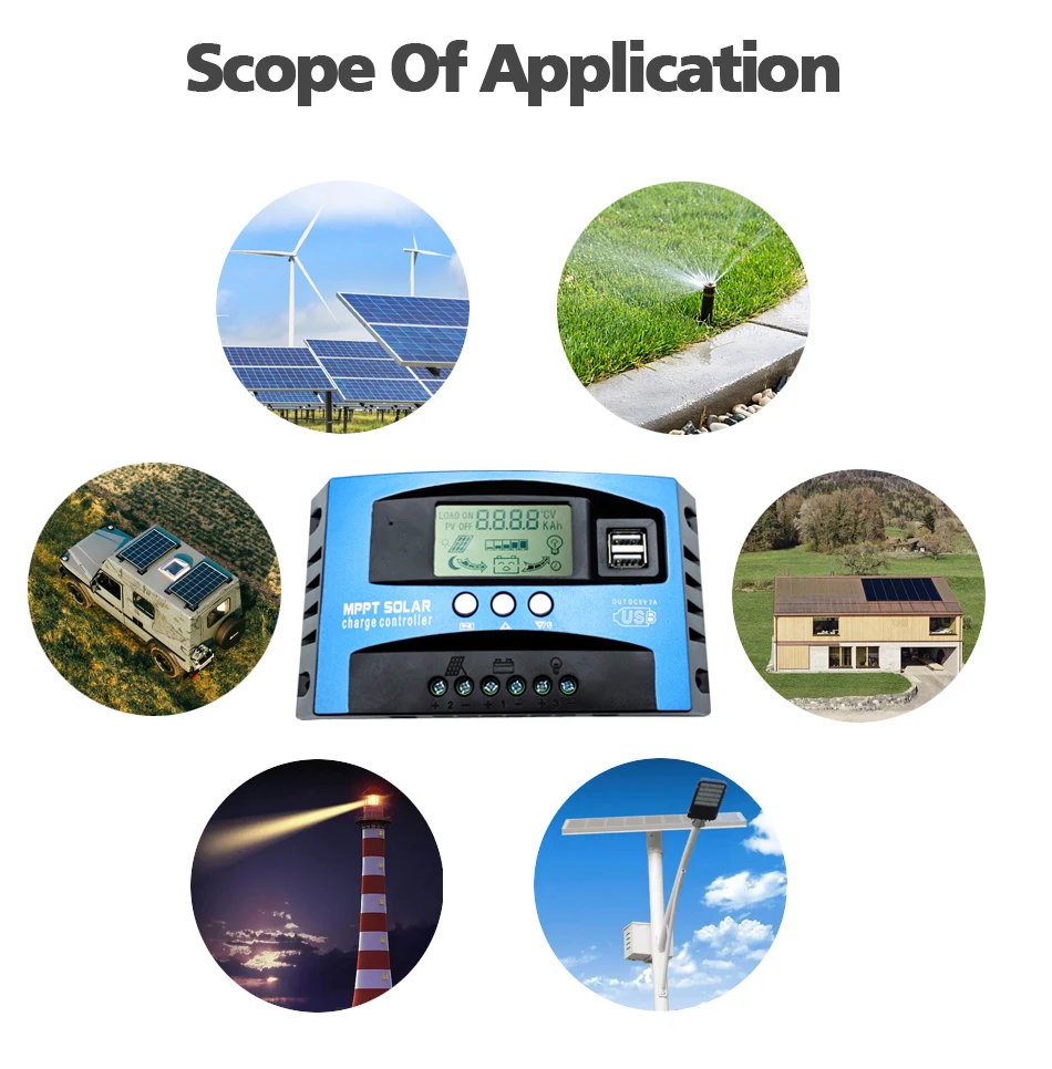 solar charge controller MPPT 30A 50A 80A 100A LCD Display 12V 24V AUTO Dual USB Solar Charge And Discharge Controller