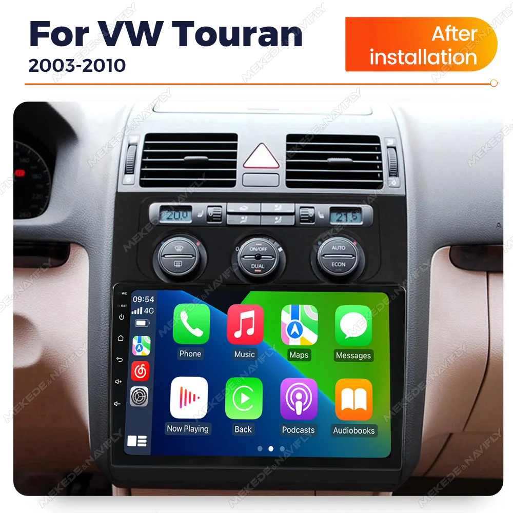 Android 14 For VW Volkswagen Touran 1 2003-2010 Car Wireless Carplay Multimedia Radio Stereo Navigation GPS 2 Din Screen WIFI BT