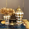Gold Ringer Checkmate Can Ceramic Ginger Jar Storage Flower Vase Porcelain Artifact Floral Accessories Home Decoration 4