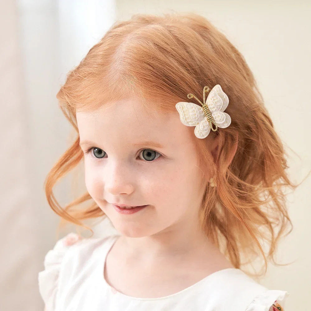 2/4pcs/set New Cute Baby Girls Wool Knitting Headwear Handmade Crochet Butterfly Alloy Hairs Clips Children PU Hairpin Wholesale 2