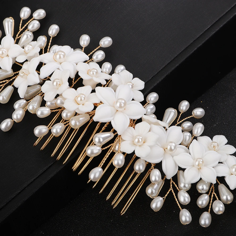 Hair Accessories Bridal Hair Accessories Trendy Birde Hair Accessories Wedding Head Jewelry White Ceramic Flower Gril Headdresses For Women Bridal Hair Comb Headpieces
