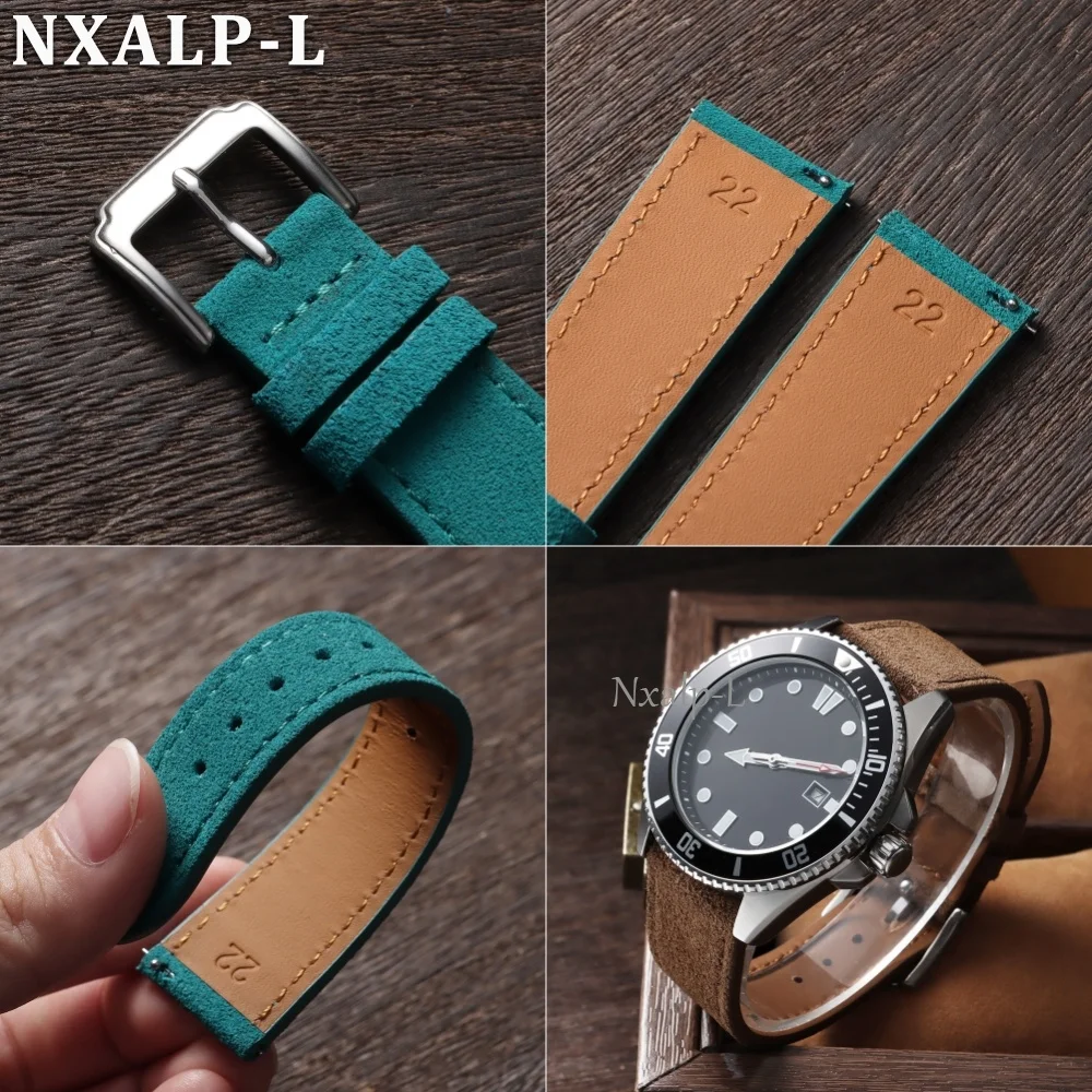 Elegant and Durable Suede Cowhide Leather Watch Strap with Quick Release Clasp