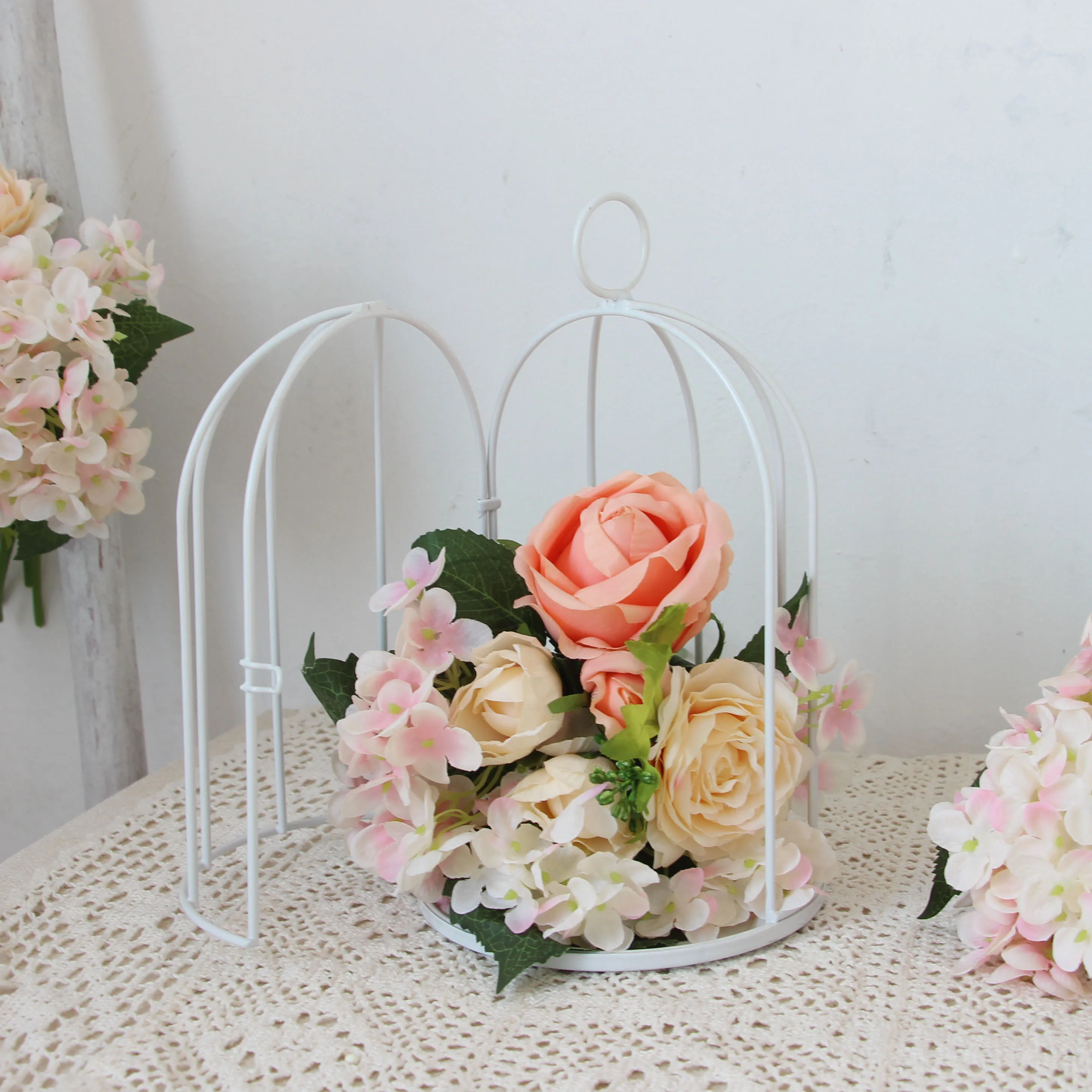Outdoor Modern iron garden metal birdcage line cage with Bird decoration hanging flowerpot succulent plants