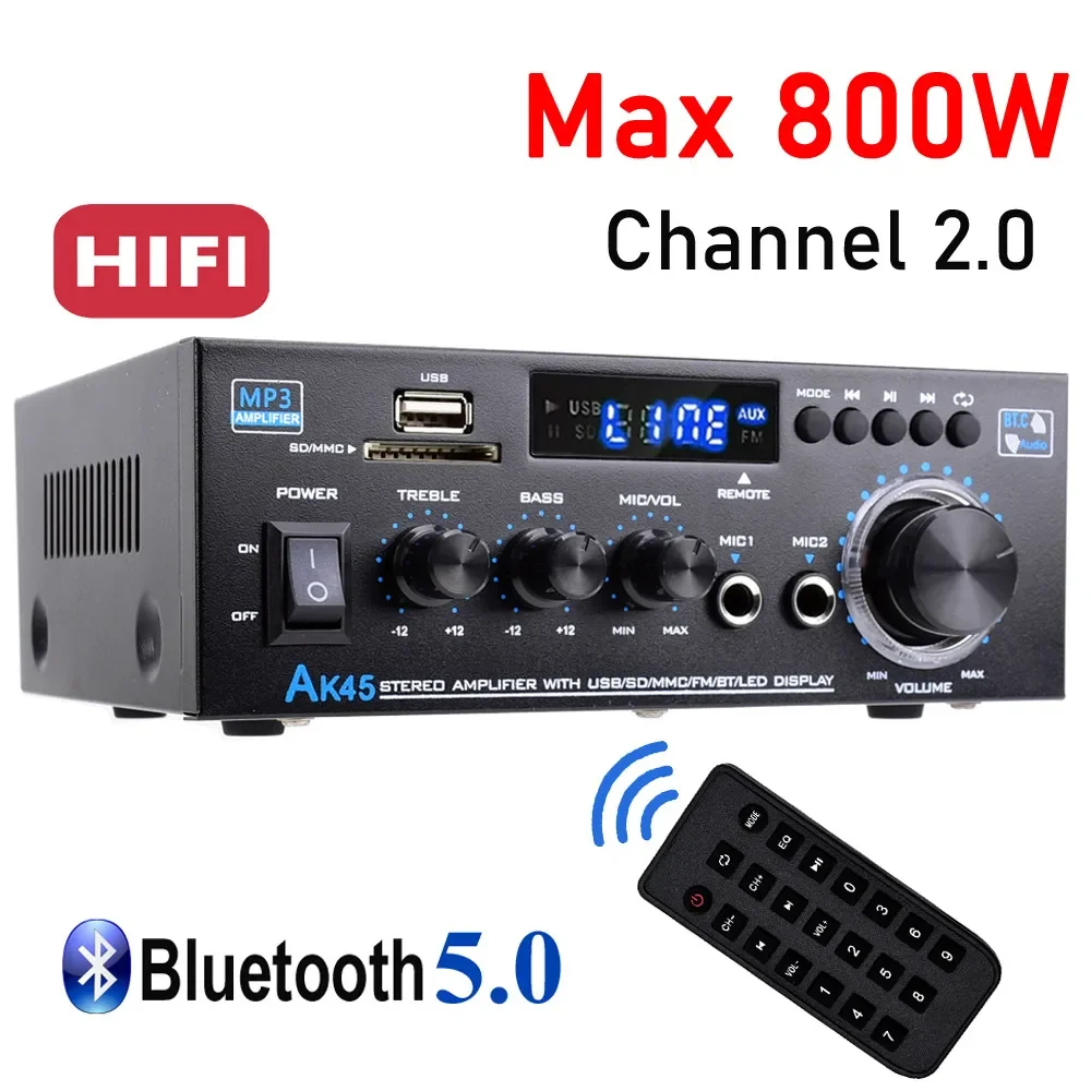 Auto-Partner Car 12V 220V 110V HiFi Digital Amplifier Max Power 90Wx2 Channel 2.0 Bluetooth Surround Sound AMP Speaker AK45 audio amplifier