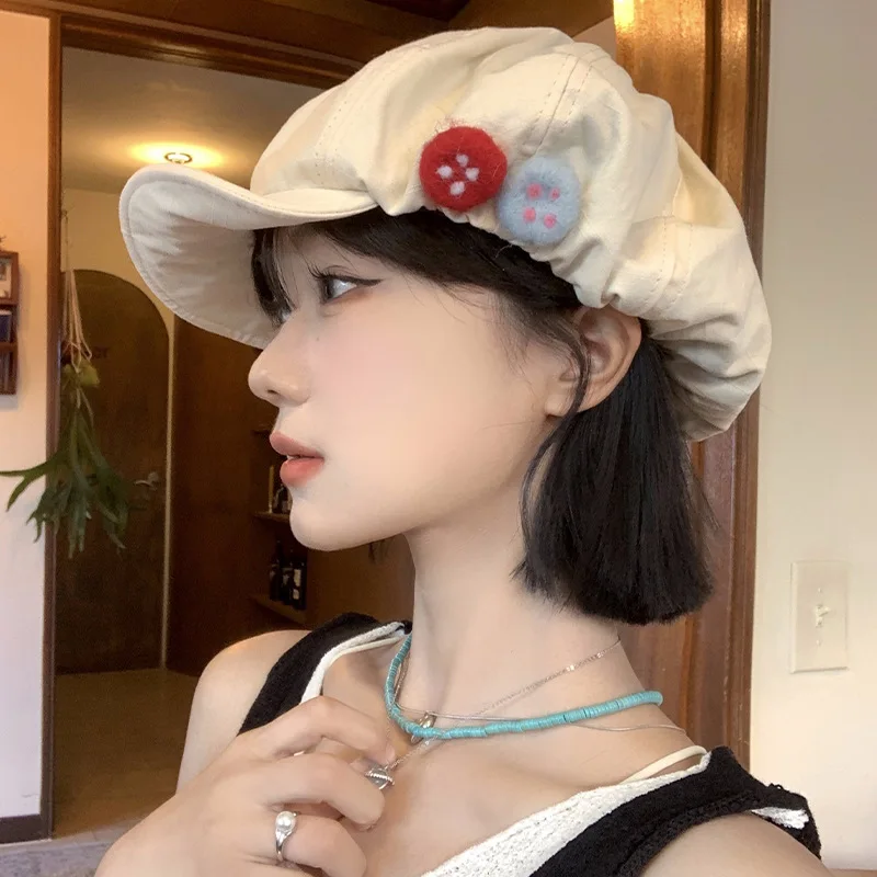 귀여운 화가 용수철 베레모, 여성 소녀 패션, 트렌디 야외 스트리트 캡, 여름