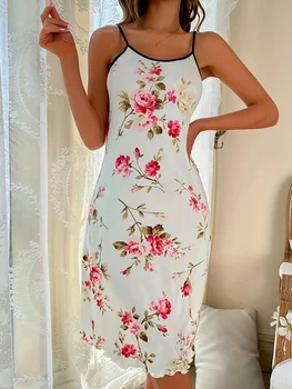 Single-Piece Women's Four-Season Summer Style Casual Romantic Floral Print Cute Halter Dress 5