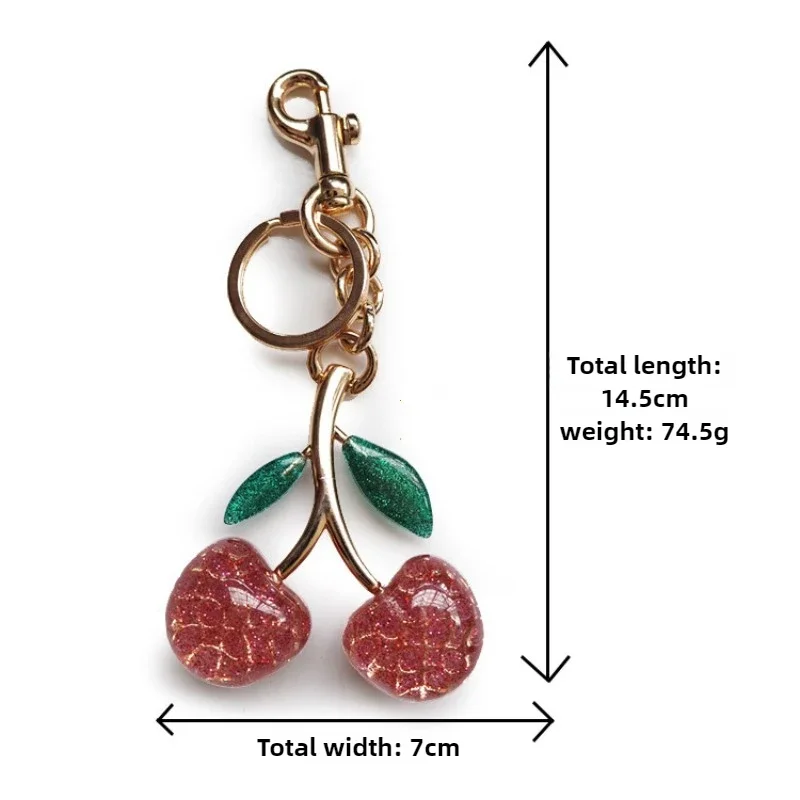Fashion Glitter Gold Cherry Keychain Summer Fruits Cherries Pendant Keyring For Women Men Jewelry Bag Accessories Gift