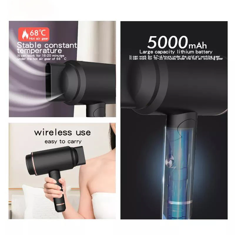Professional Portable Household Ionic Blow Hair Dryer Hotel Use Rechargeable Wireless Cordless Hair Dryer 2
