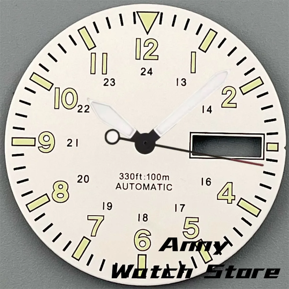 Green Luminous Dual Date Watch Dial with Hands Set