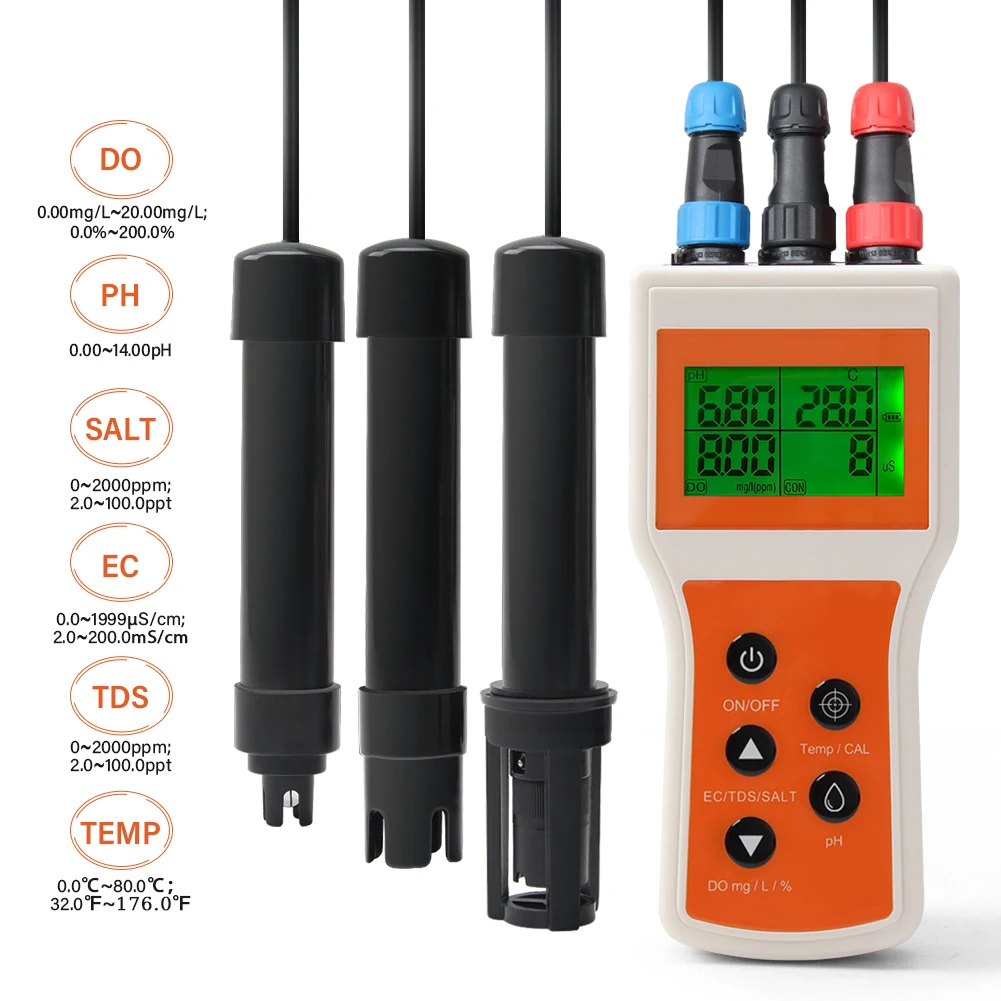 Dissolved Oxygen Meter Kit pH TDS EC Salinity Digital Water Quality Tester for A