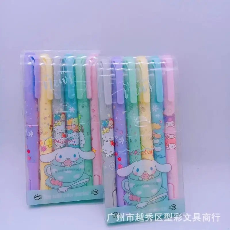 

6Pcs Sanrio Mymelody Cinnamoroll Kuromi Pochacco Double Head 6 Color Fluorescent Pen Note Marker Hand Account Graffiti Pen