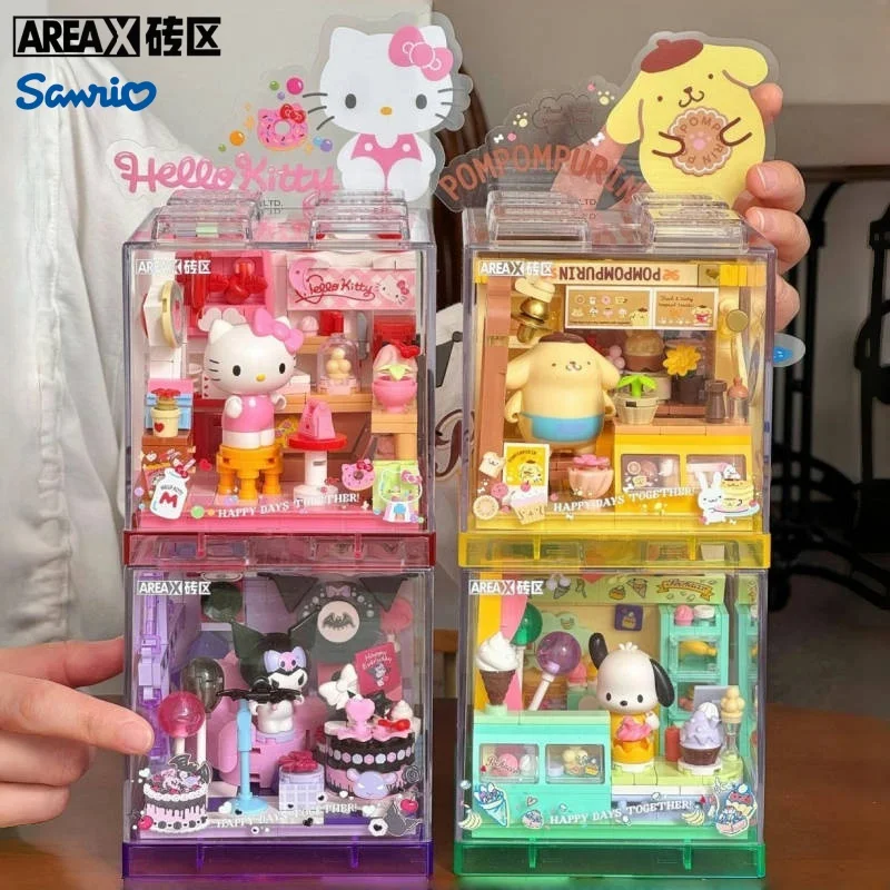 Areax 빌딩 블록 Sanrio 헬로 키티 Kuromi 마이 멜로디 작은 입자 소년 소녀 조립 장난감 모델 장식품 휴일 선물