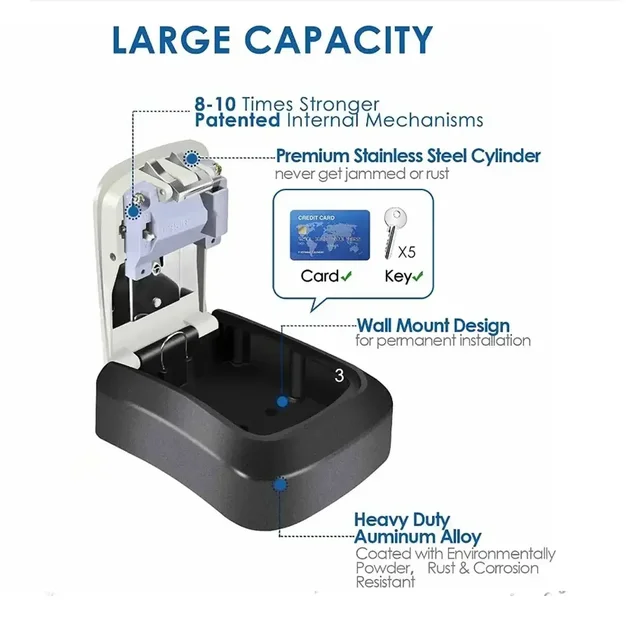 Key Storage Box with Combo Lock - Wall-Mounted, Waterproof, 5-Key Capacity for Home/Office | 4-Digit Password Protection 4