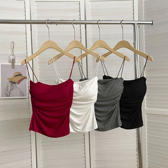 Camisoles Tank Tops Women With Built In Bra Spaghetti Strap Tanks Vest Sleeveless Tees Cropped Top Solid Color Casual Top