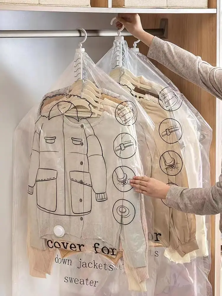 Reusable Hanging Vacuum Storage Bags for Clothes, Coats, Jackets, Hanging Compressible Storage Bag Space Saver Bags 5