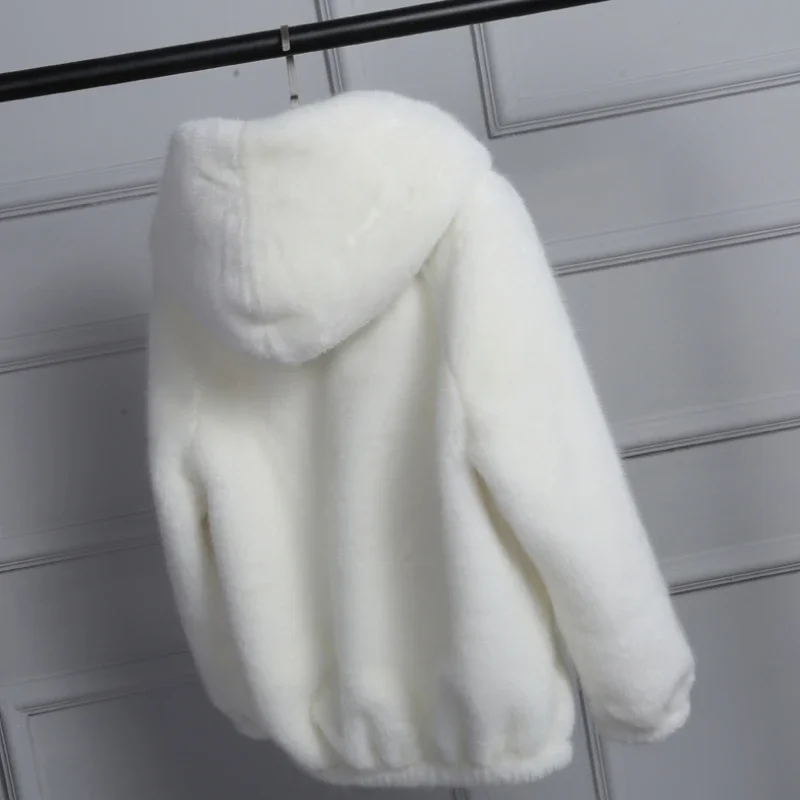 Lady Artificial Fur Hooded Soft 2022 Women's Jacket White Grey Pink Rabbit Imitation Fur Outcoat Winter Grass Mink Faux Fur Coat
