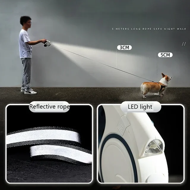 5m LED Dog Leash Automatic Telescopic Dual-color Dog Leash  Dog Walking Pet Supplies  Beautiful Fashionable and Multi-color 3