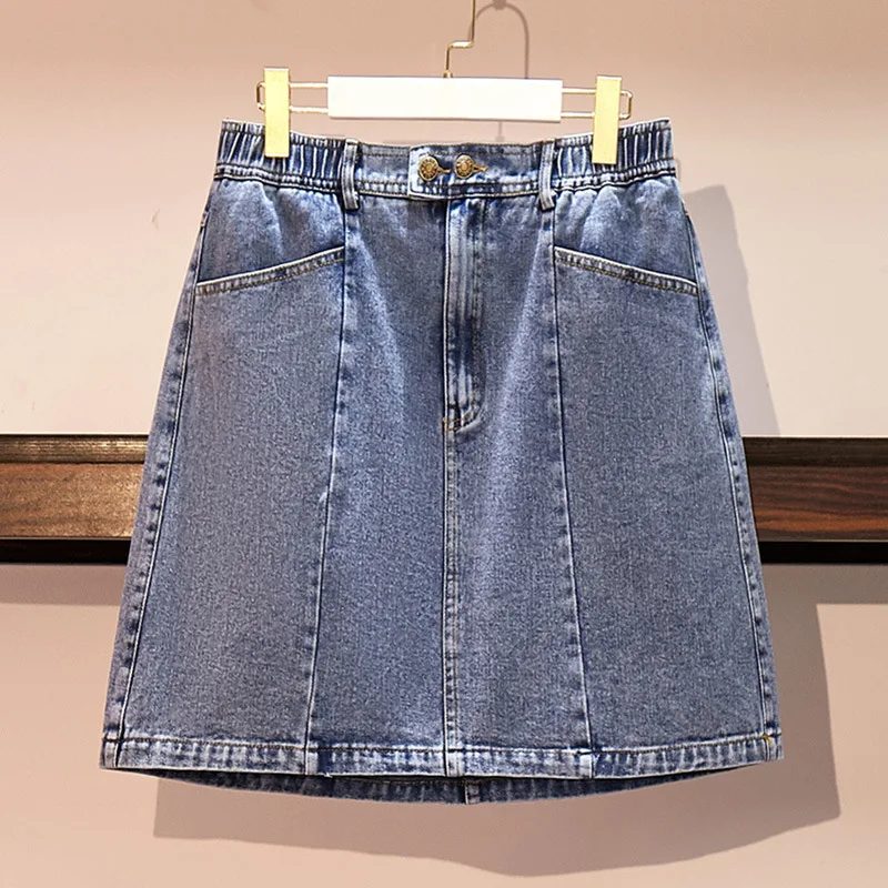 

2024 New Spring Summer Vintage Short Pocket Jeans Skirt Large Size Fashion Women's Clothing Mini Denim Skirts