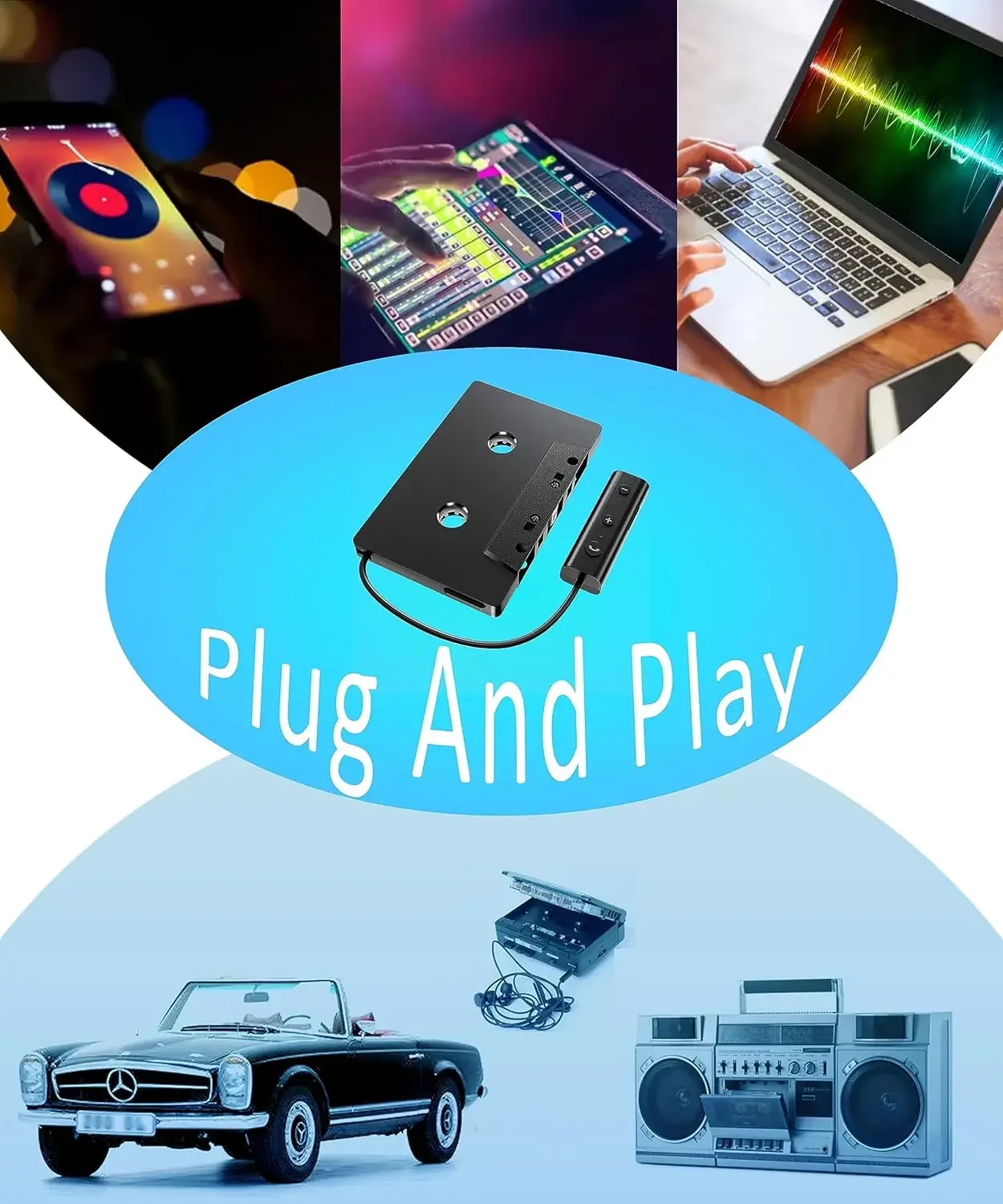 Car Audio Bluetooth Wireless Cassette Receiver Bluetooth 5.0 Car Audio Cassette Vehicle Work While Charging Support TF Card bluetooth adapter,bluetooth audio receiver