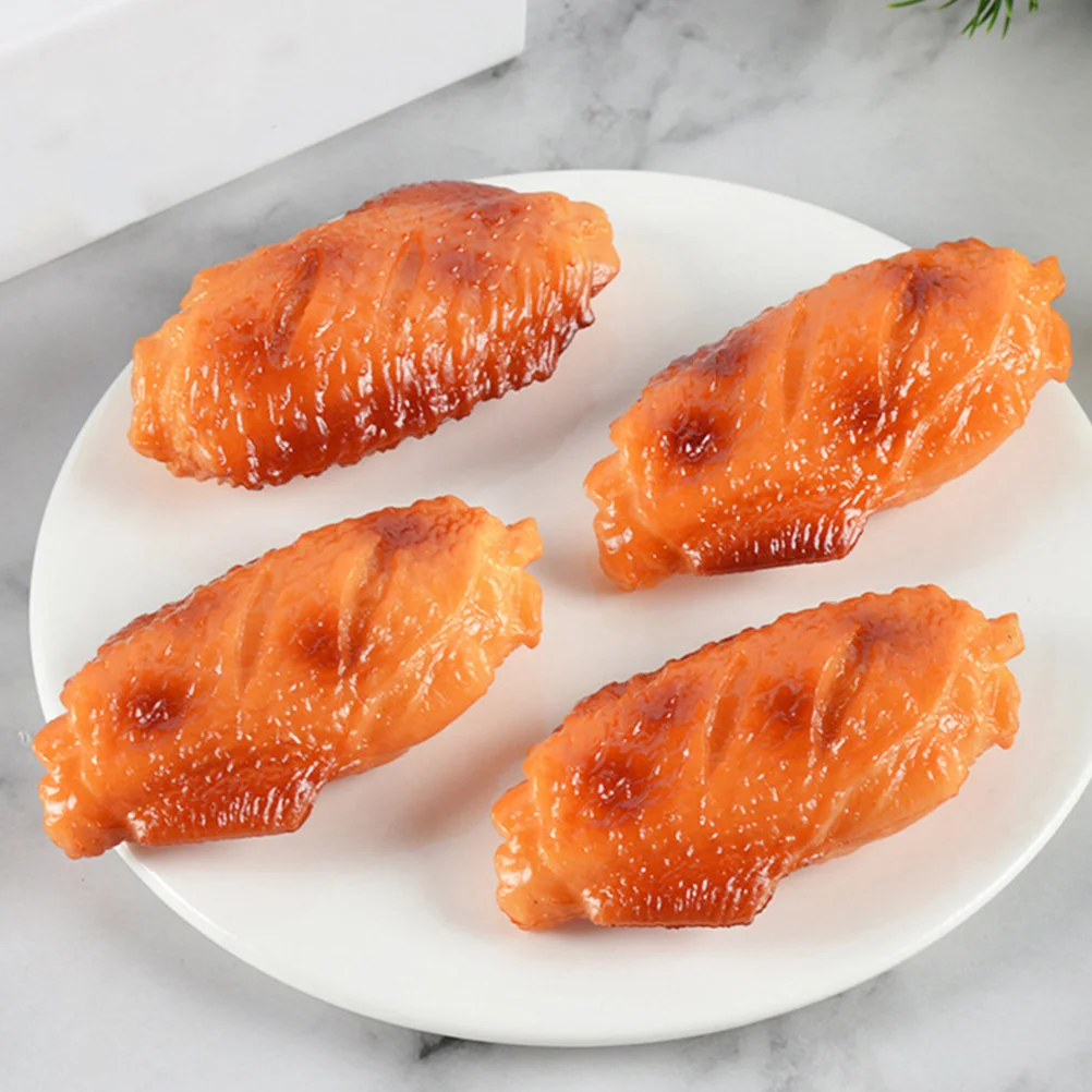 

4 Pcs Simulated Chicken Wings Display Supply Artificial Food Decor Imitated Adorable Pvc Fake Wear-resistant Model