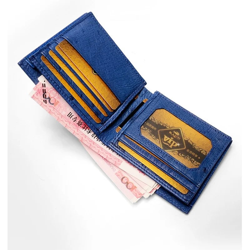 2022 New Ostrich Leather Men's Short Wallet Genuine Leather Leisure Man Multi Card Wallets High Grade Purse Luxury Money Bag 45 3