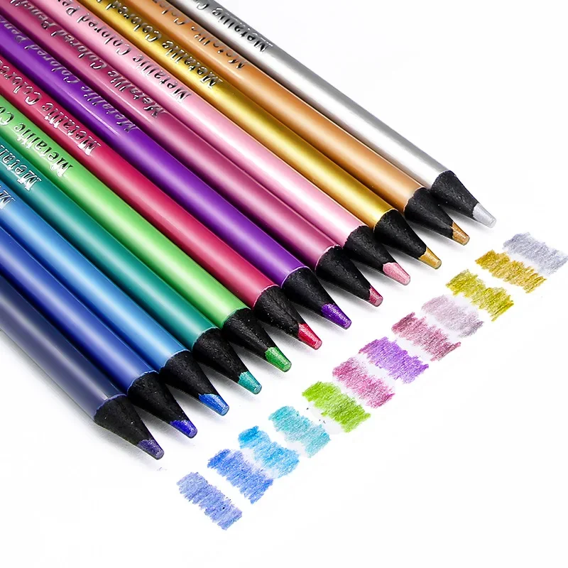 12 13 24 36 48 72 colored wooden pencil colored pencil oil painting artist lapison painting artistic supplies for school 12pcs Metallic Colored Pencils Wooden Drawing Sketching Coloring Pencils Profession Art Supplies for Artist Students Stationery