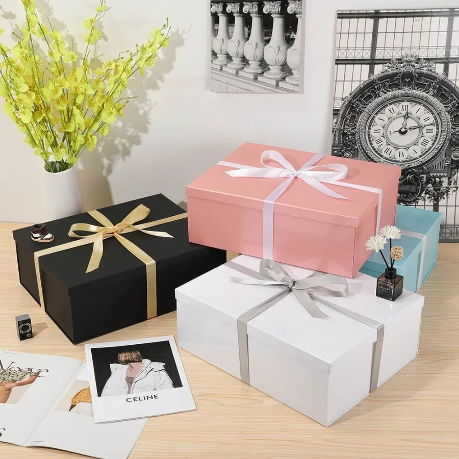 Extra Large Gift Box with Lid 17x13x6 Inches Pink Gift Boxes for Presents Packaging Ideal for Birthdays Valentine's Day Christm